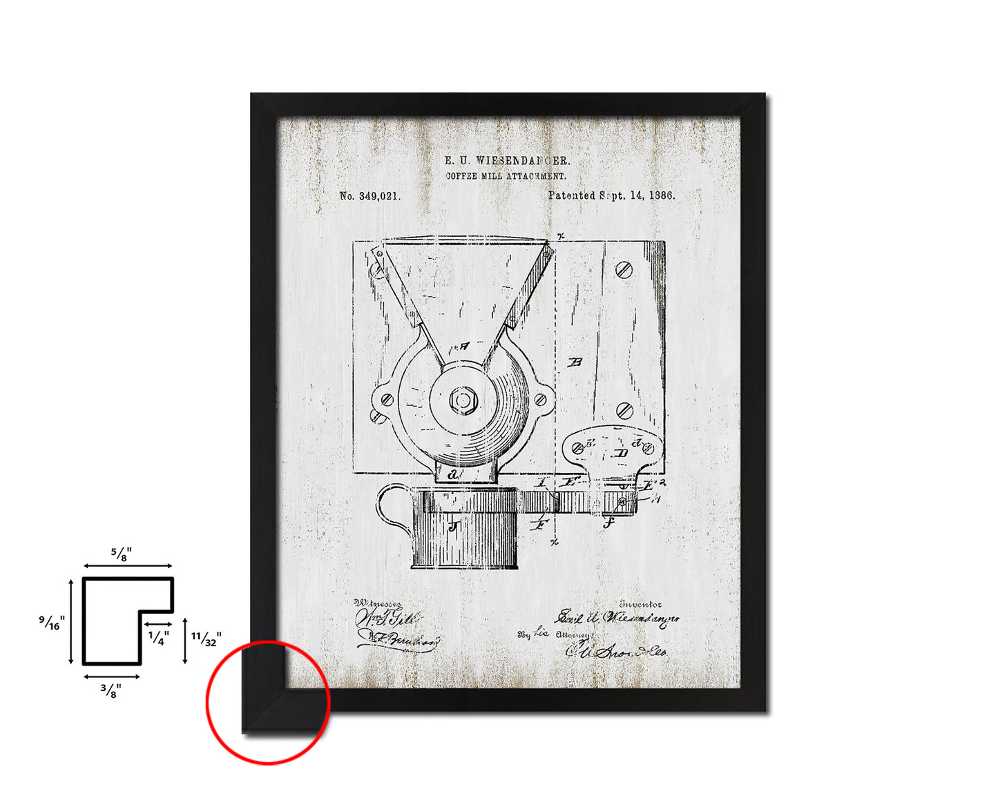 Mill Coffee Vintage Patent Artwork Black Frame Print Wall Art Decor Gifts