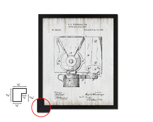 Mill Coffee Vintage Patent Artwork Black Frame Print Wall Art Decor Gifts