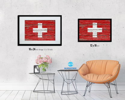 Switzerland Country Wood Rustic National Flag Wood Framed Print Wall Art Decor Gifts