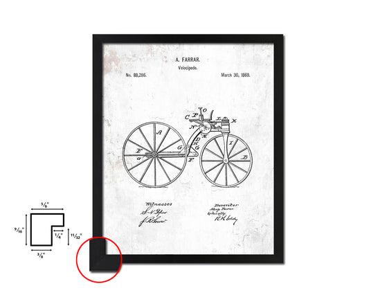 Velocipede Bicycle Vintage Patent Artwork Black Frame Print Wall Art Decor Gifts