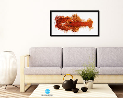 Lobster Fish Art Wood Frame Modern Restaurant Sushi Wall Decor Gifts, 10" x 20"