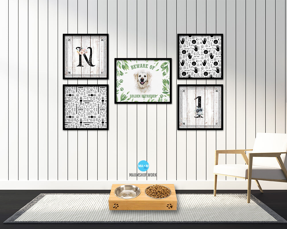 Beware of German Shepherd Sign Wood Framed Print Wall Art Decor Gifts