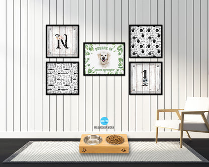 Beware of German Shepherd Sign Wood Framed Print Wall Art Decor Gifts