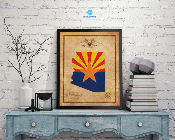 Arizona State Vintage Map Wood Framed Paper Print  Wall Art Decor Gifts