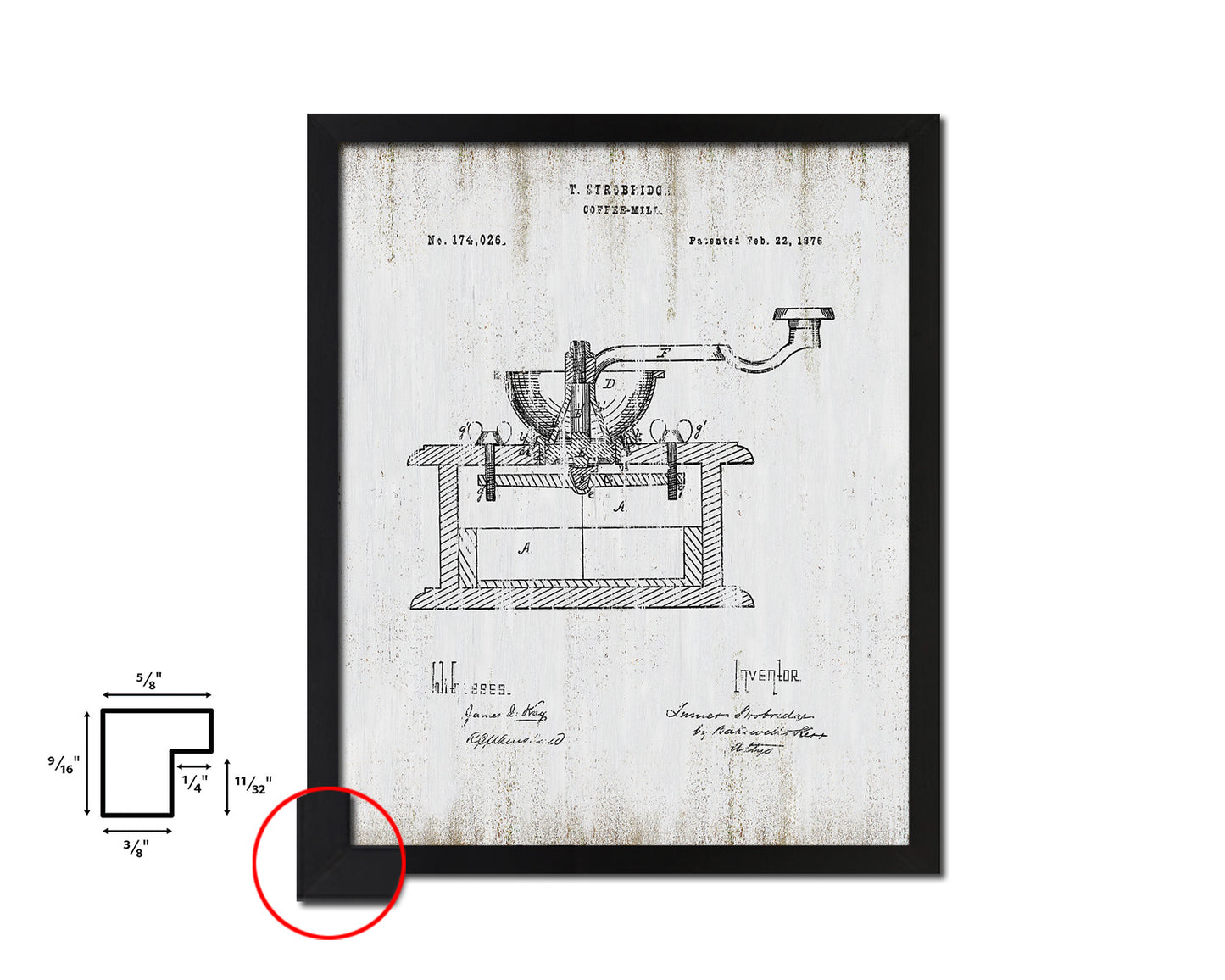 Mill Coffee Vintage Patent Artwork Black Frame Print Wall Art Decor Gifts