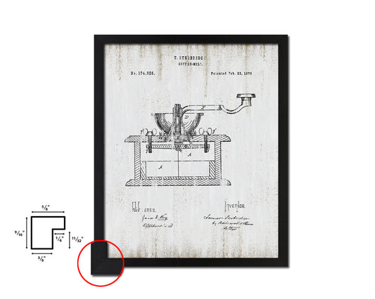 Mill Coffee Vintage Patent Artwork Black Frame Print Wall Art Decor Gifts