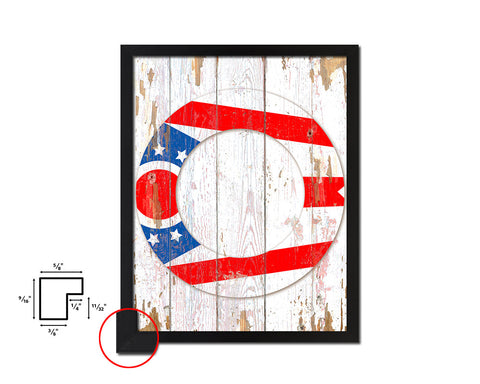Ohio State Initial Flag Wood Framed Paper Print Decor Wall Art Gifts, Beach