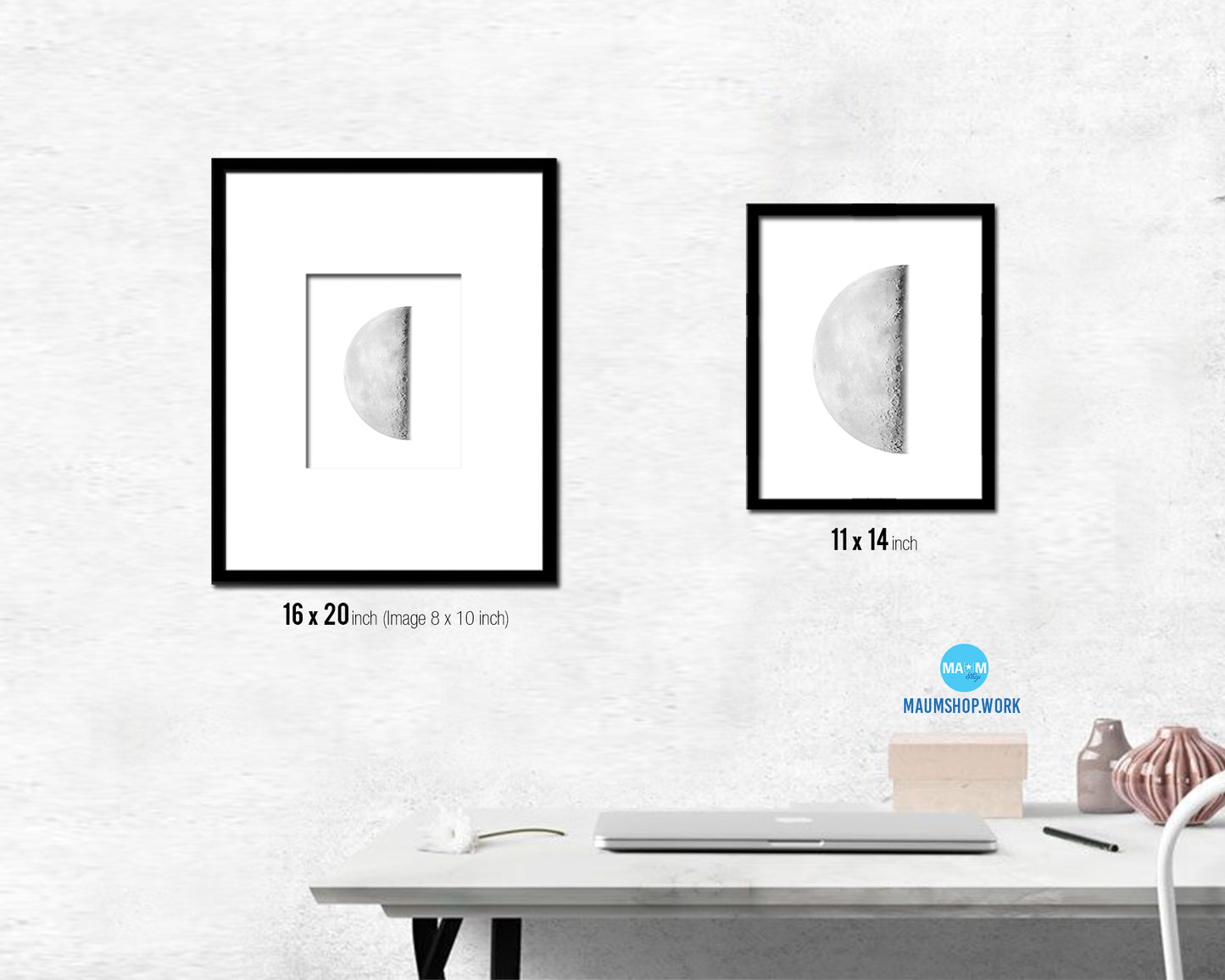 Waning Third Quarter Lunar Phases Moon Watercolor Nursery Framed Prints Home Decor Wall Art Gifts