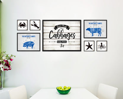 Farm Fresh Cabbages Vintage Sign Fine Art Paper Prints Wood Frame Wall Art Decor Gifts