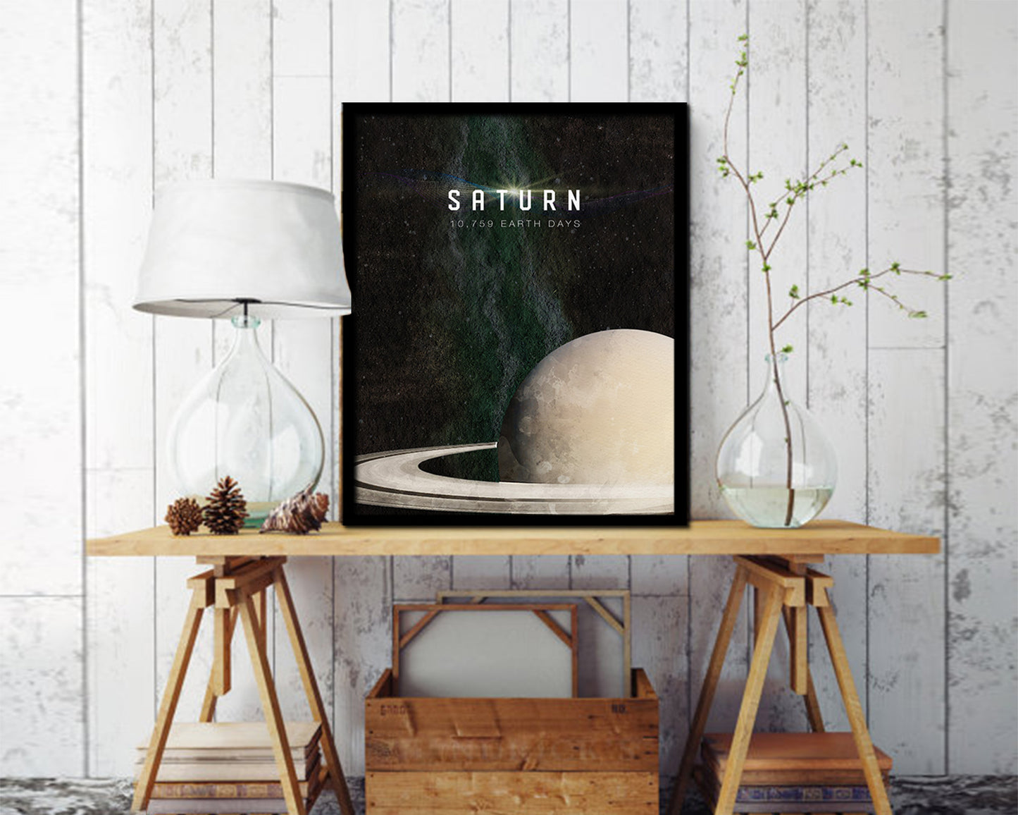Saturn Planet Prints Length of Year Watercolor Solar System Framed Print Home Decor Wall Art Gifts