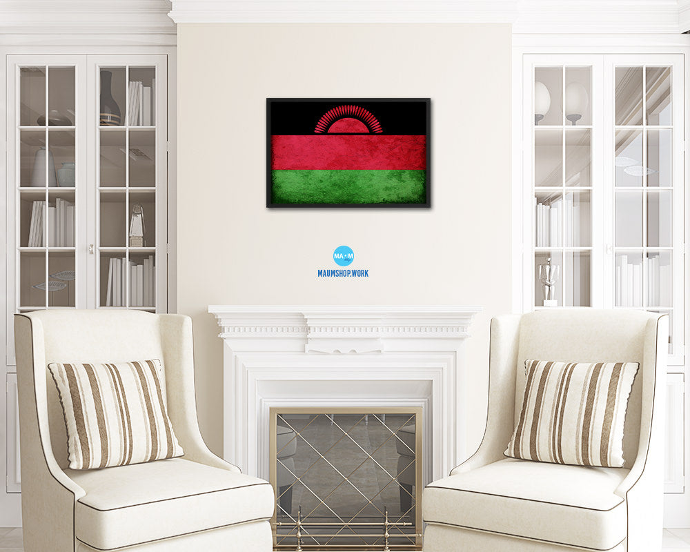 Malawi Country Vintage Flag Wood Framed Print Wall Art Decor Gifts