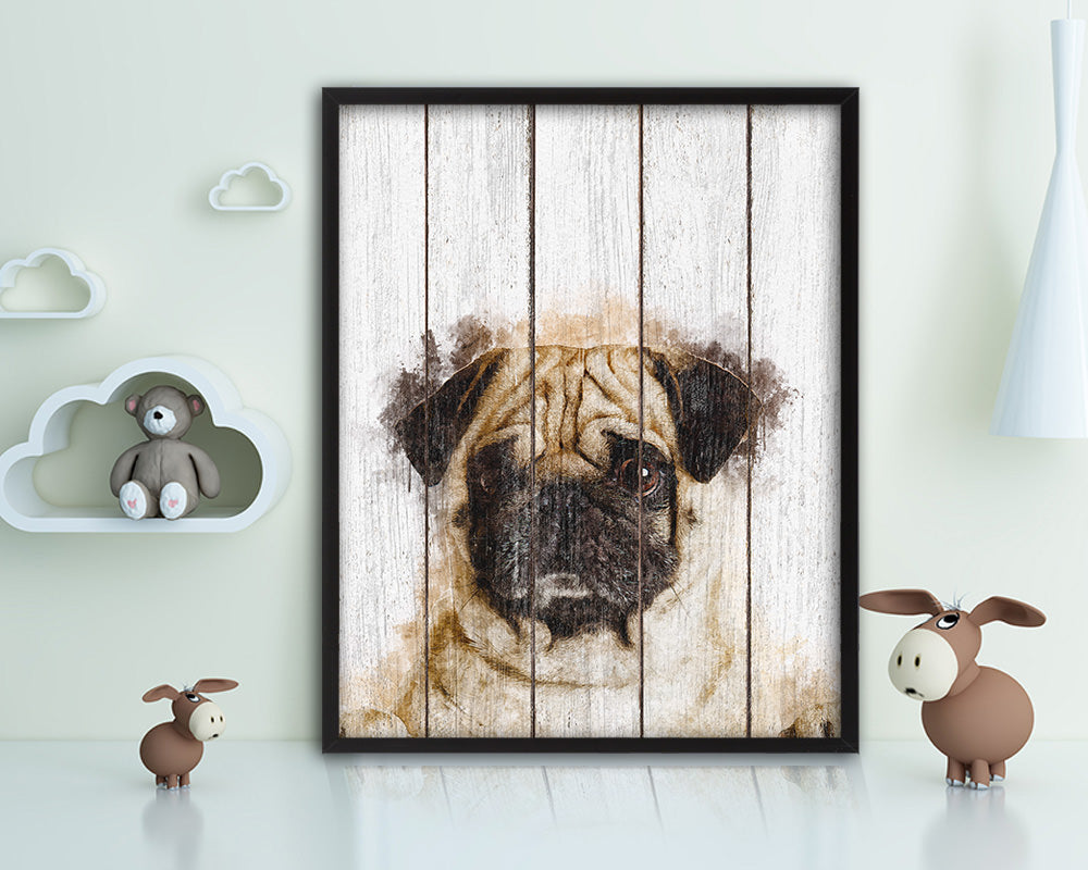 Pug Dog Puppy Portrait Framed Print Pet Watercolor Wall Decor Art Gifts