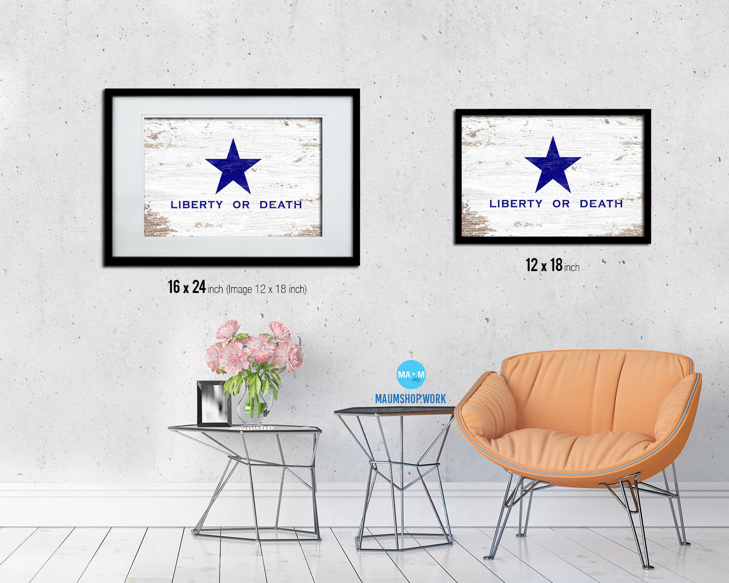 Liberty or Death Goliad Texas Battle Independence Shabby Chic Military Flag Framed Print Art