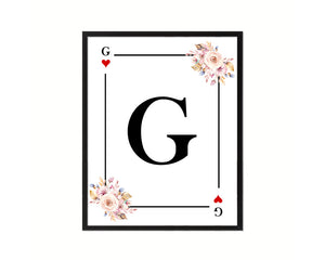 Letter G Personalized Boho Monogram Heart Playing Decks Framed Print Wall Art Decor Gifts