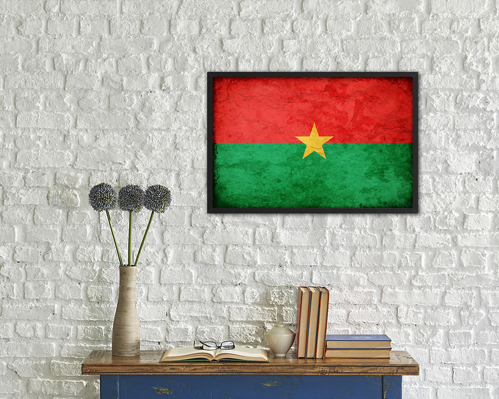 Burkina Faso Country Vintage Flag Wood Framed Print Wall Art Decor Gifts