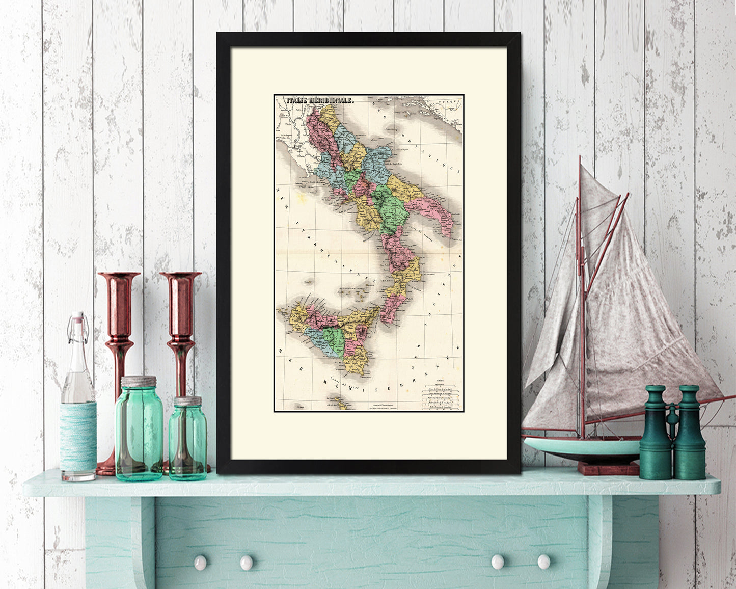 South Italy Old Map Wood Framed Print Art Wall Decor Gifts