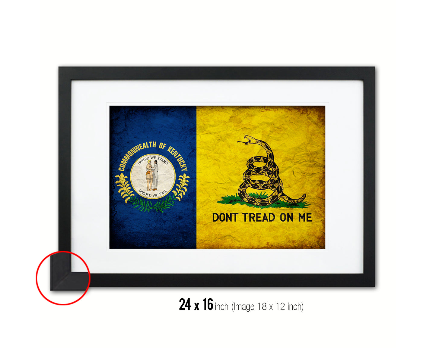 Gadsden Don't Tread On Me Tea Party Kentucky State Vintage Military Flag Framed Print Art