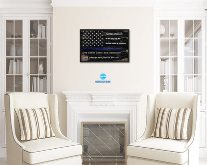 Thin Blue Line Honoring Law Enforcement American, Pledge Allegiance Colonial Primitive Sign Shabby Chic Military FlagArt