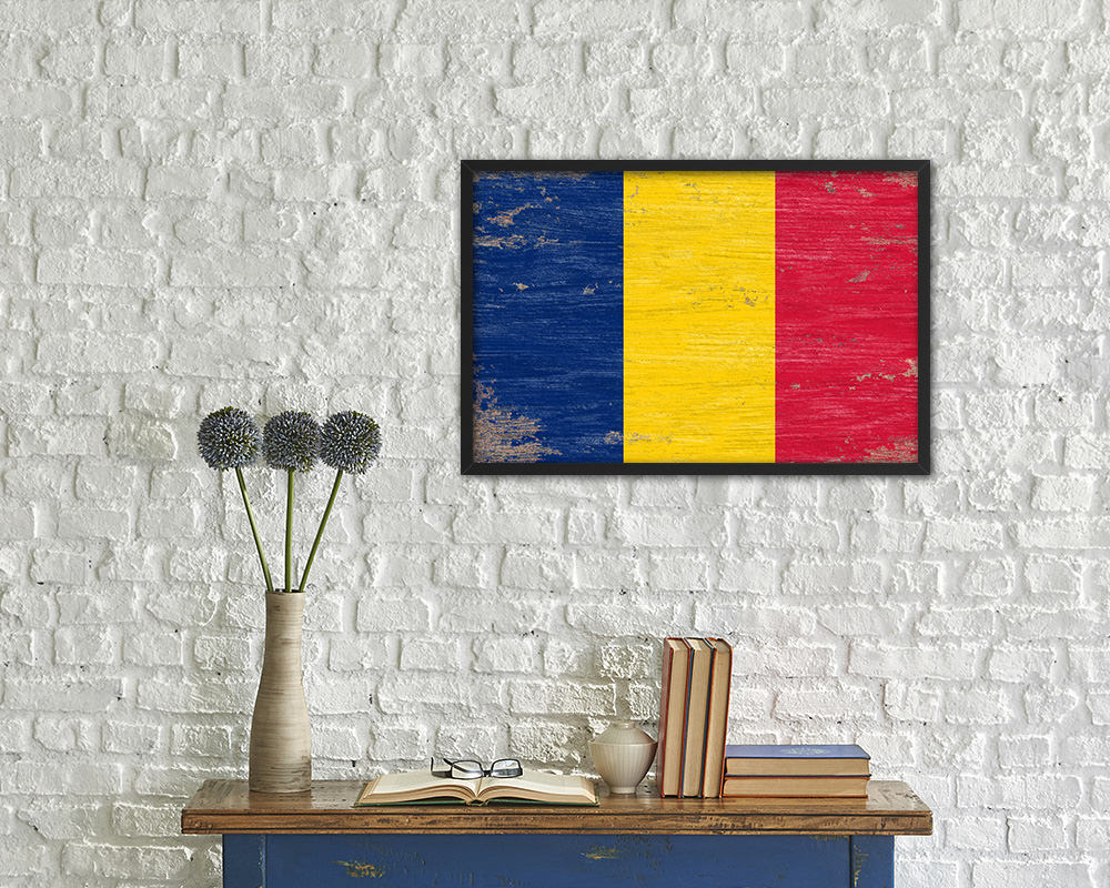 Chad Shabby Chic Country Flag Wood Framed Print Wall Art Decor Gifts