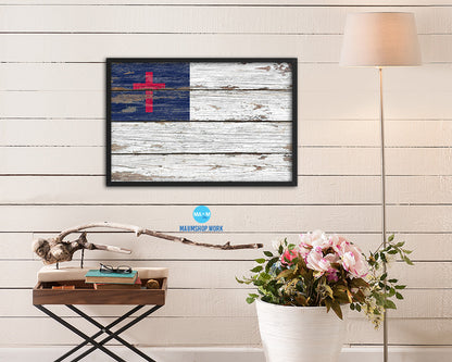 Kayso Christian Religious Wood Rustic Flag Wood Framed Print Wall Art Decor Gifts