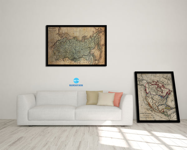Siberia Russia 1870 Vintage Map Framed Print Art Wall Decor Gifts