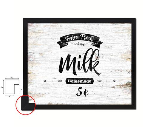 Farm Fresh Milk Vintage Sign Fine Art Paper Prints Wood Frame Wall Art Decor Gifts