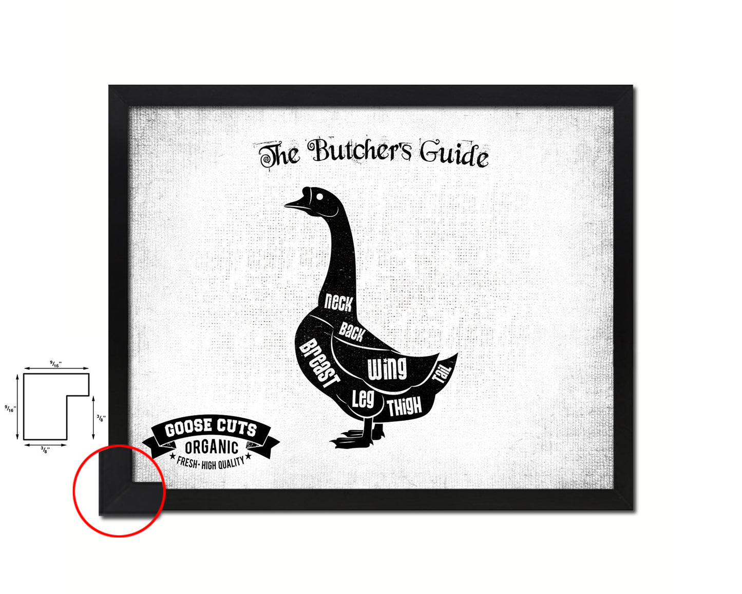 Goose  Meat Cuts Butchers Chart Wood Framed Paper Print Home Decor Wall Art Gifts