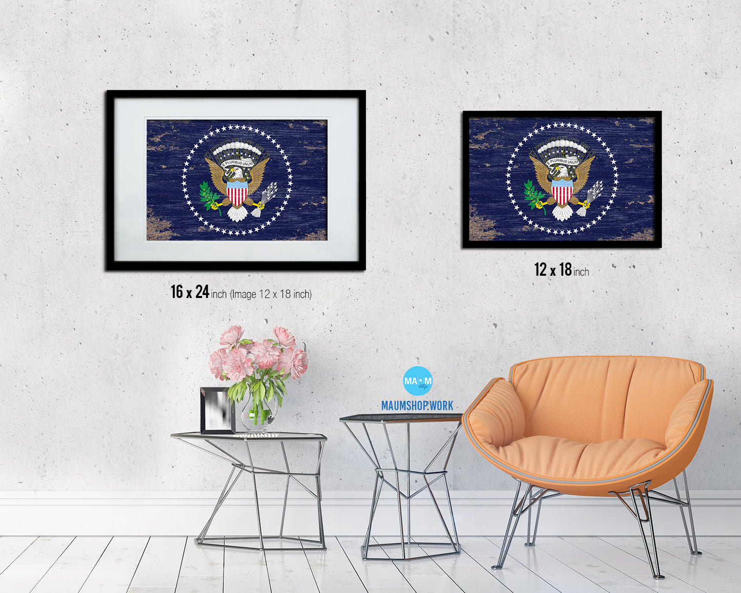 President of the United States American Shabby Chic Military Flag Framed Print Decor Wall Art Gifts