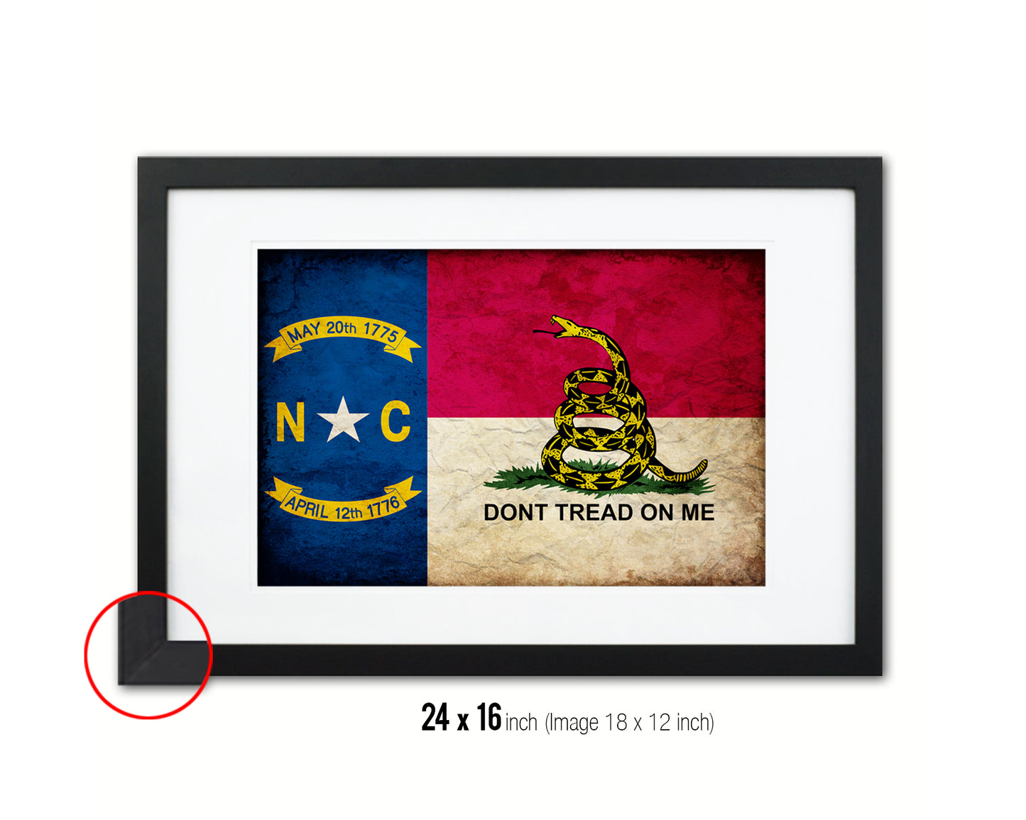 Gadsden Don't Tread On Me North Carolina State Vintage Military Flag Framed Print Art
