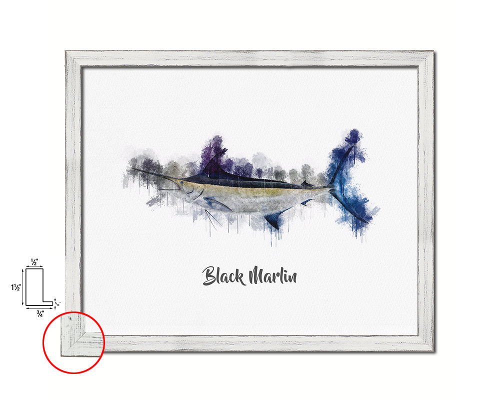 Black Marlin Fish Framed Prints Modern Restaurant Sushi Bar Watercolor Wall Art Decor