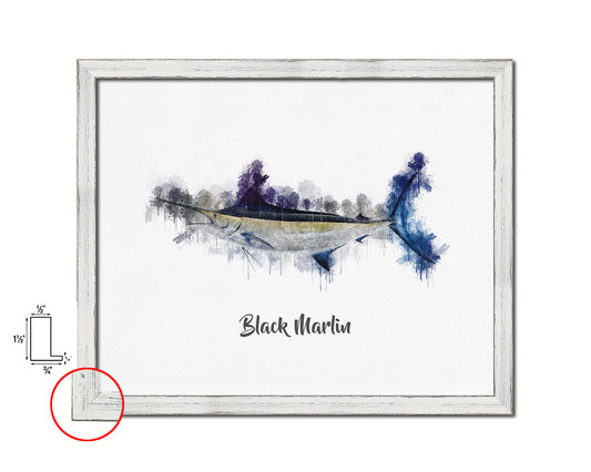 Black Marlin Fish Framed Prints Modern Restaurant Sushi Bar Watercolor Wall Art Decor