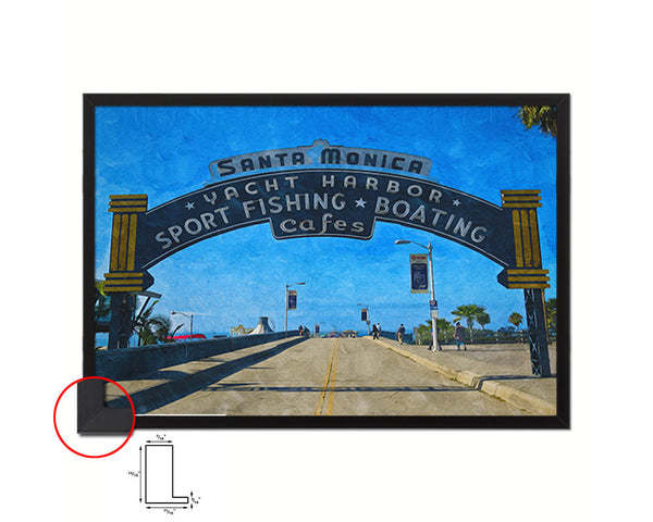 Entrance Sign Santa Monica Pier Landscape Painting Print Art Frame Home Wall Decor Gifts