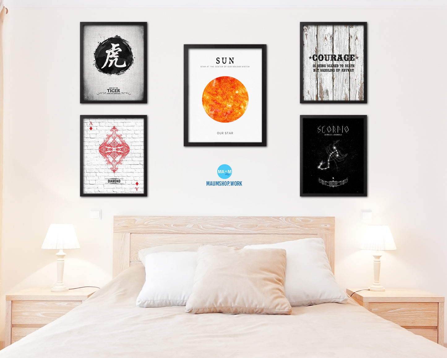 Sun Planet Prints Watercolor Solar System Wood Framed Paper Print Wall Art Decor Gifts