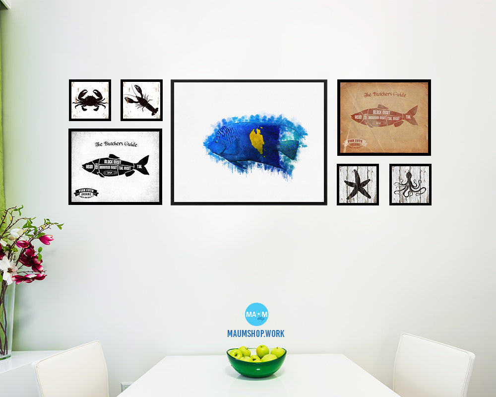 Tropical Fish Framed Print Modern Restaurant Sushi Bar Modern Watercolor Wall Art Decor