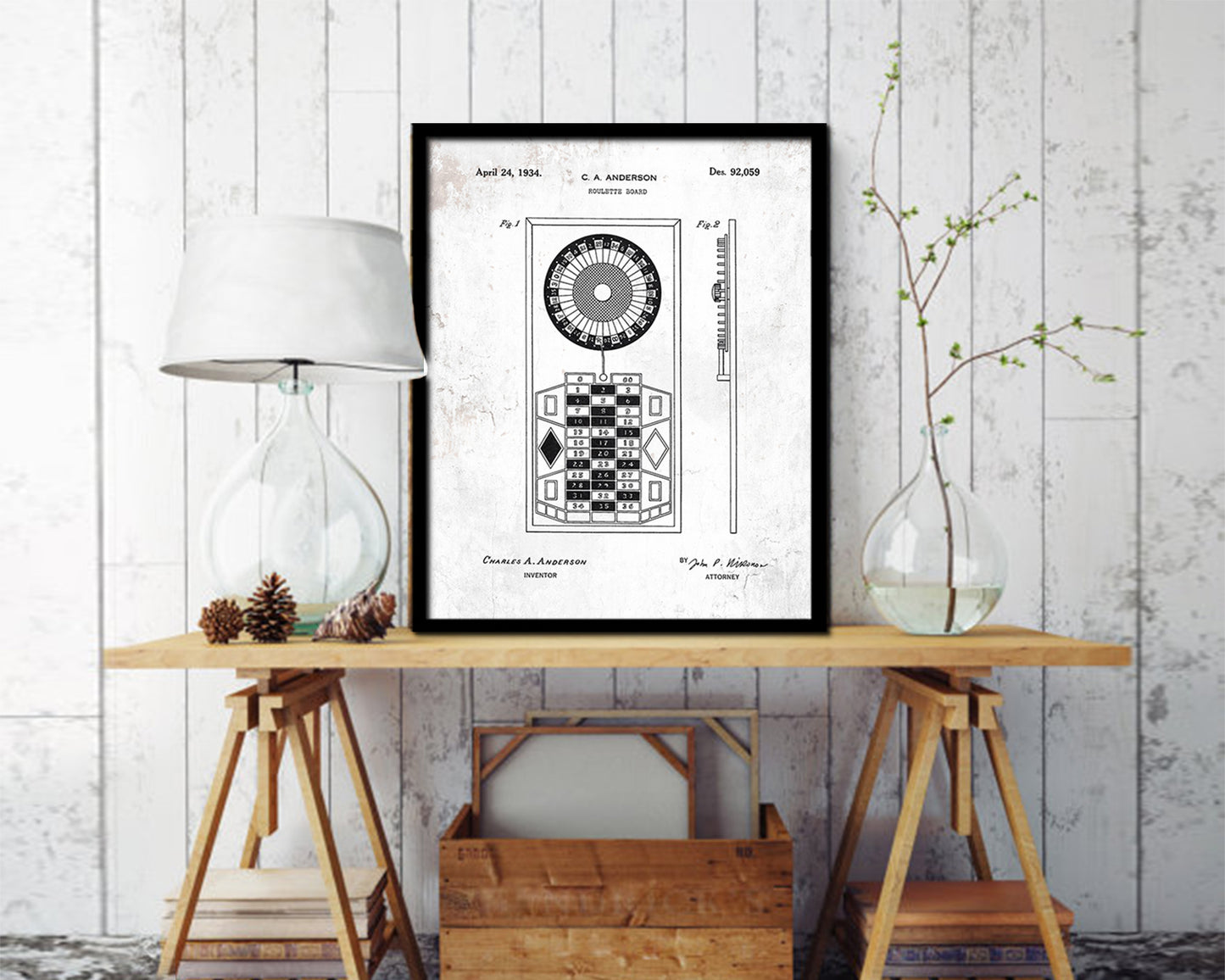Roulette Board Wheels Playing Card Vintage Patent Artwork Black Frame Print Gifts