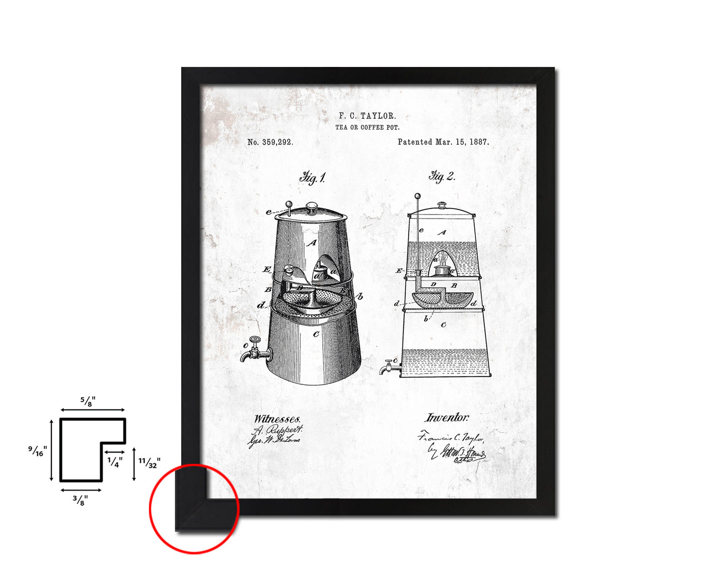 Tea or Pot Coffee Vintage Patent Artwork Black Frame Print Wall Art Decor Gifts