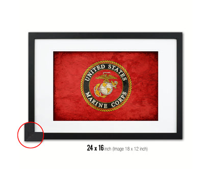 US Marine Corps Emblem Vintage Military Flag Framed Print Sign Decor Wall Art Gifts