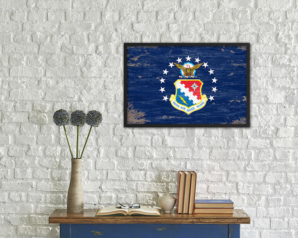 104th Fighter Wing Shabby Chic Emblem Flag Wood Framed Prints Wall Art Decor Gifts