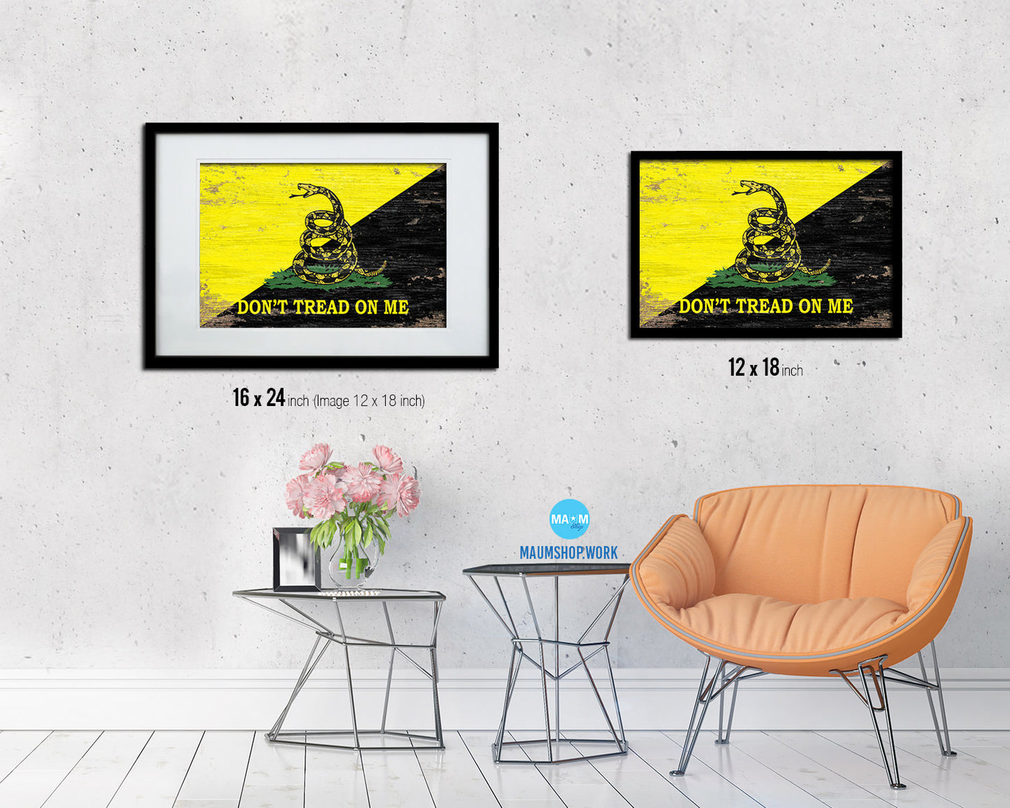 Don't Tread on Me Shabby Chic Military Flag Framed Print Decor Wall Art Gifts