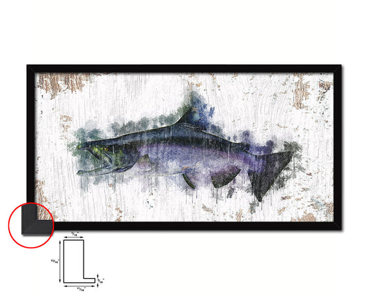 King Salmon Fish Art Wood Frame Shabby Chic Restaurant Sushi Wall Decor Gifts, 10" x 20"