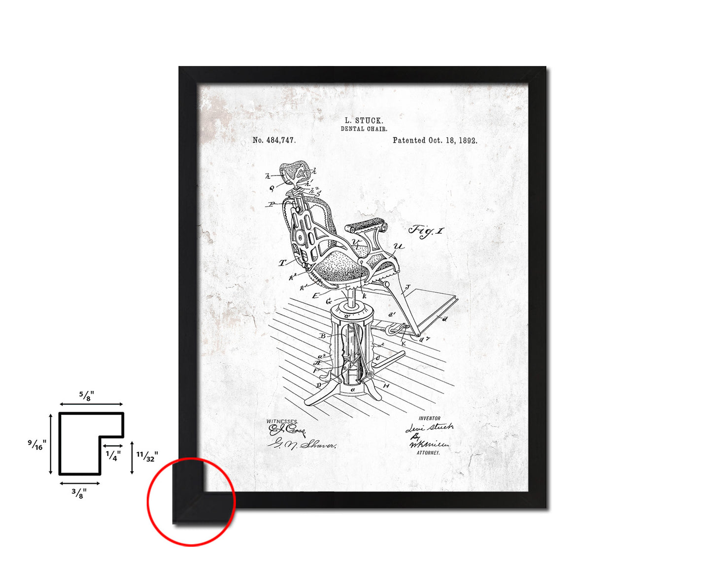 Dental Chair Dentist Vintage Patent Artwork Black Frame Print Wall Art Decor Gifts