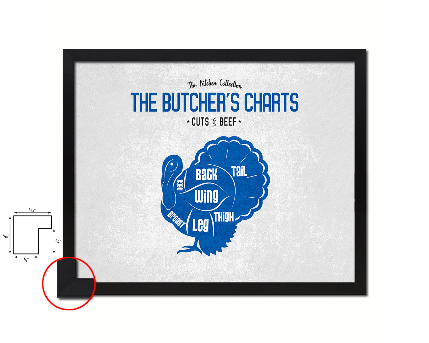 Turkey  Meat Cuts Butchers Chart Wood Framed Paper Print Home Decor Wall Art Gifts