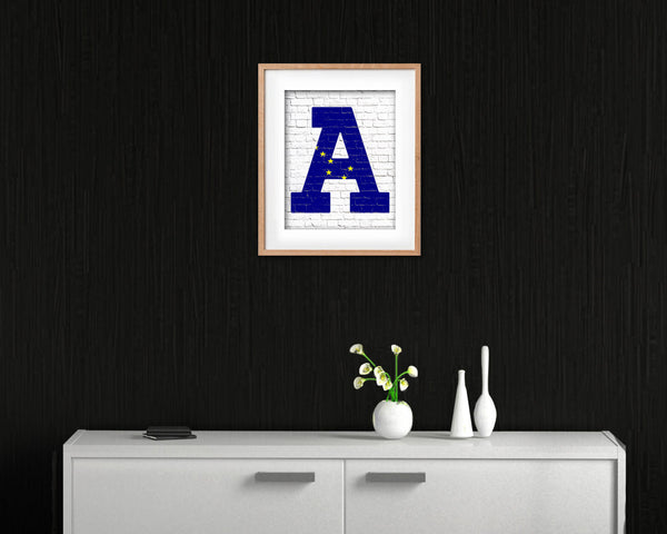 Alaska State Initial Flag Wood Framed Paper Print Decor Wall Art Gifts, Brick