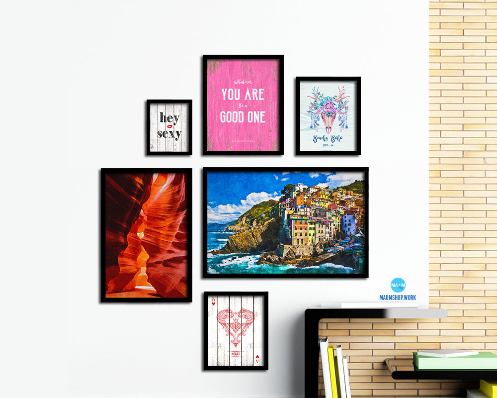 Cinque Terre Italy Riomaggiore Fisherman Villages Landscape Painting Print Art Frame