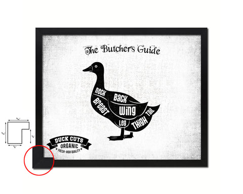 Duck  Meat Cuts Butchers Chart Wood Framed Paper Print Home Decor Wall Art Gifts