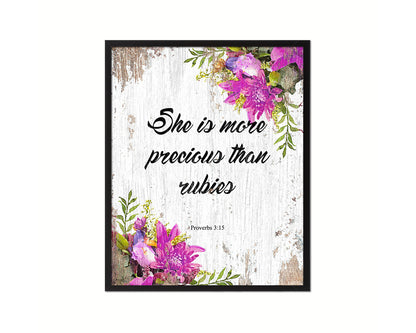 She is more precious than rubies, Proverbs 3:5 Quote Framed Print Home Decor Wall Art Gifts