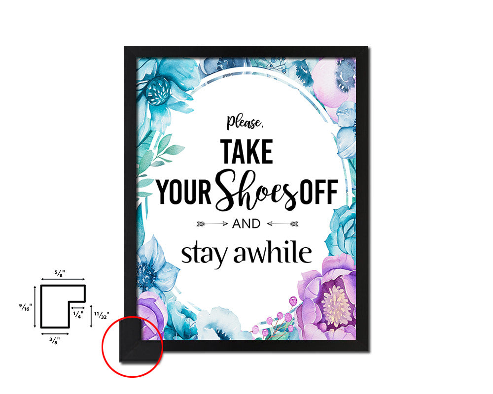 Please take your shoes off Quote Boho Flower Framed Print Wall Decor Art