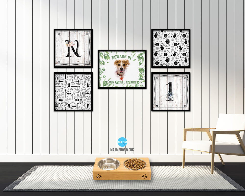 Beware of Jack Russell Terrier Sign Wood Framed Print Wall Art Decor Gifts