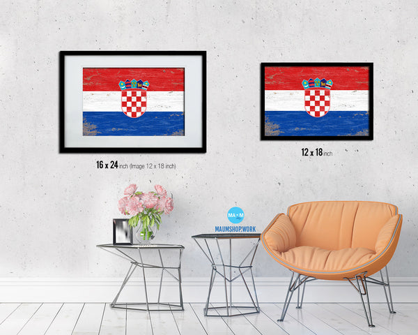 Croatia Shabby Chic Country Flag Wood Framed Print Wall Art Decor Gifts