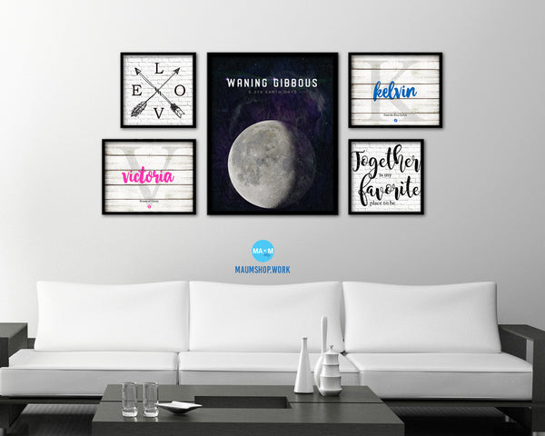 Waning Gibbous Lunar Phases Length of Year Moon Watercolor Nursery Framed Prints Wall Art Gift
